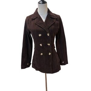 Vtg‎ 90s Brown Corduroy Jacket Double Breasted Fitted Sz S Boho 70s Style Indy